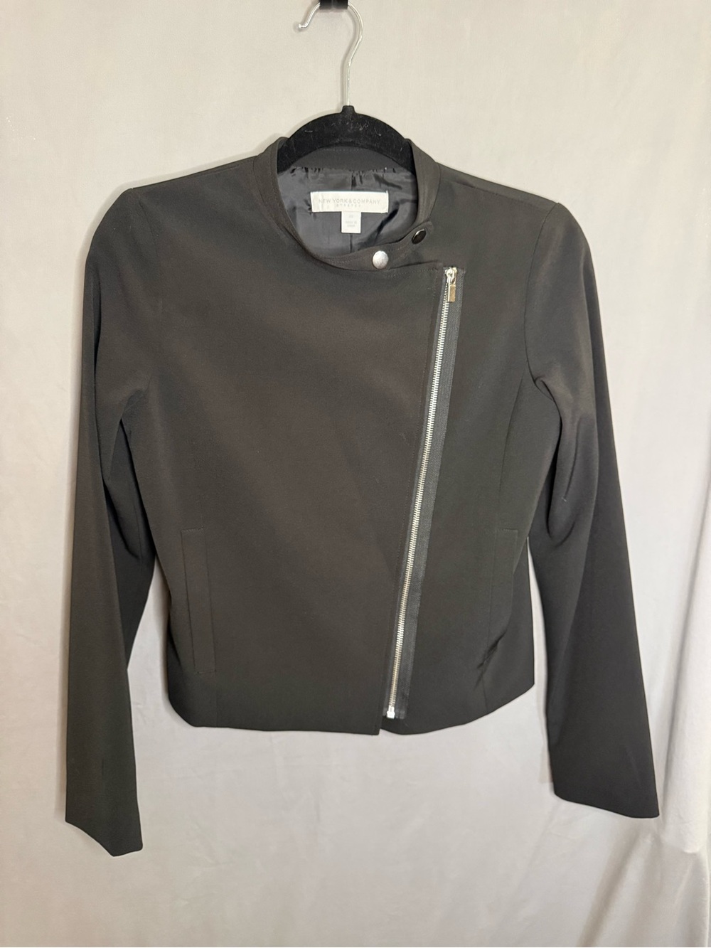 New York & Company Stretch Black Moto Jacket Asymmetrical Zip XS